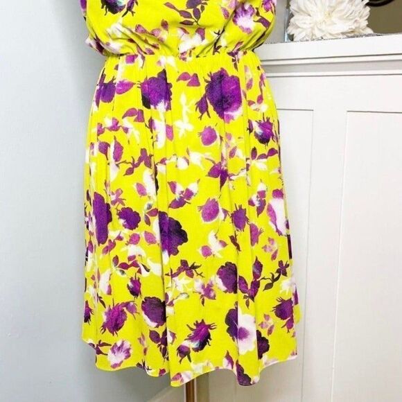 Alice + Olivia Silk Floral Corinne Dress  Chartreuse Yellow Gold Small - Picture 6 of 11